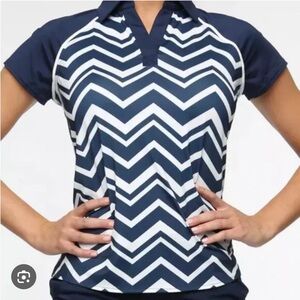 NWT Belyn Key Action Cap Sleeve Zig Zag Print Ink Dark Blue White Small Top